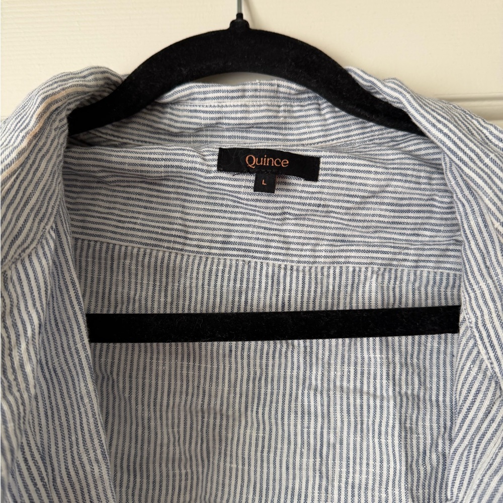 Quince Blue and White Striped shirt dress